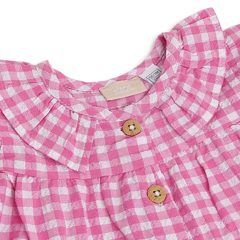 Girls Dark Pink Checked Short Sleeve Dress image number 2